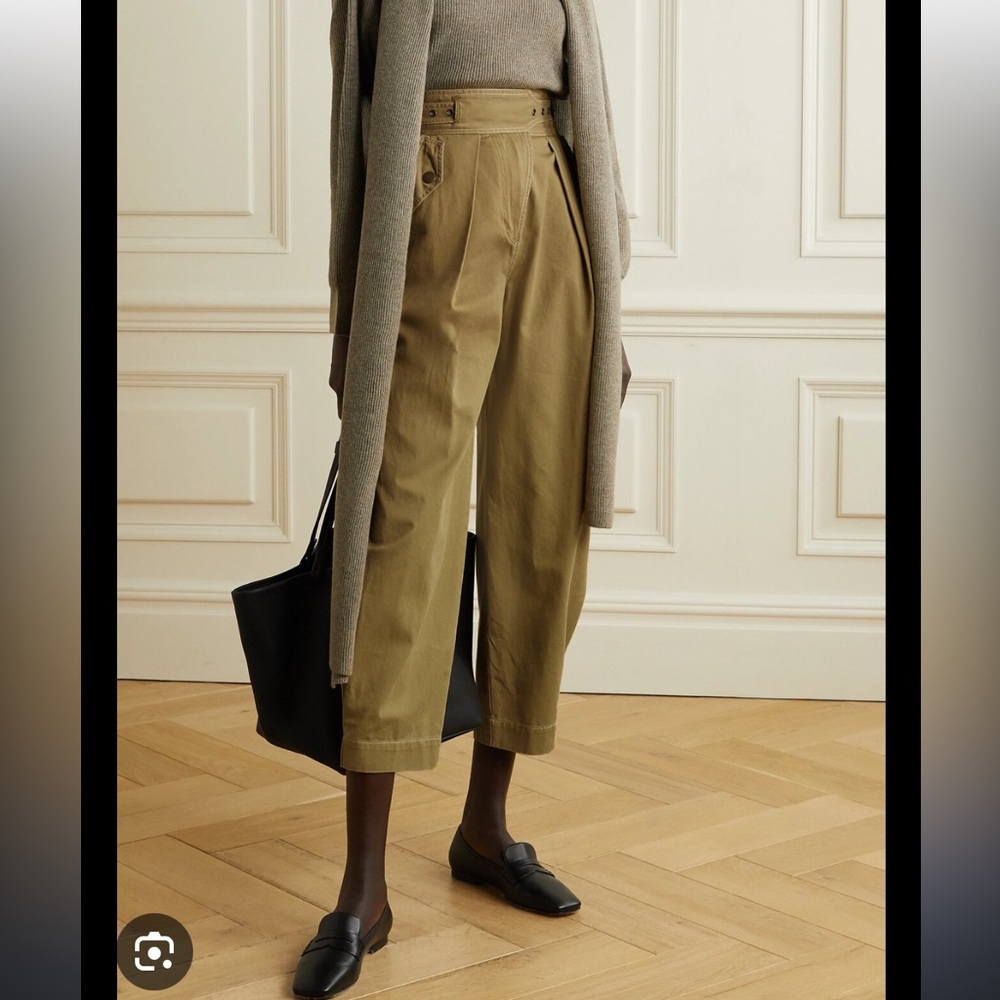 Ulla Johnson Chartreuse High-Waist Pleated Trousers with Belt - Picture 2 of 7